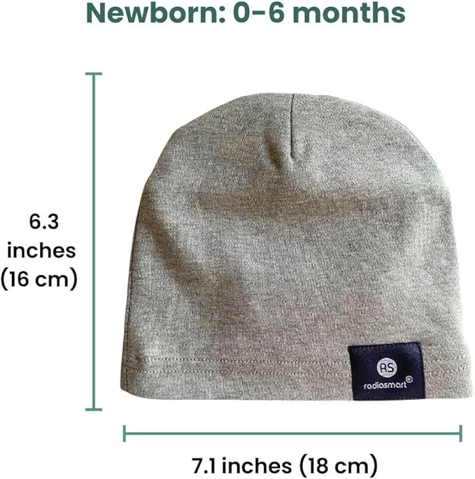 Radia Smart® Newborn E M F Protection Beanie Unisex Boy or Girl, Infant Beanie, Support Digital Health Wellbeing Beanie, Reduce Wireless Energy Concern for Babies Grey