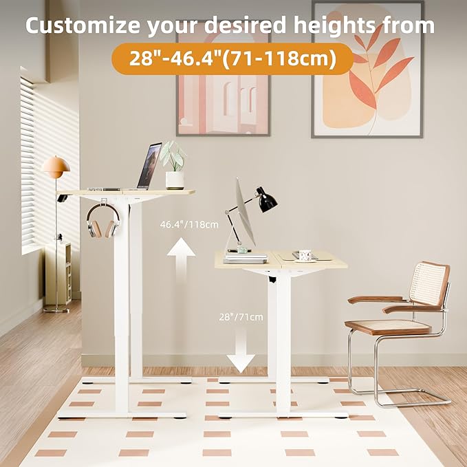 ERGOMAKER Electric Standing Desk, 43.3" x 23.6" Height Adjustable Sit Stand Desk with Splice Board for Home Office, Computer Desk Memory Preset (White Frame, Gold Oak Desktop)