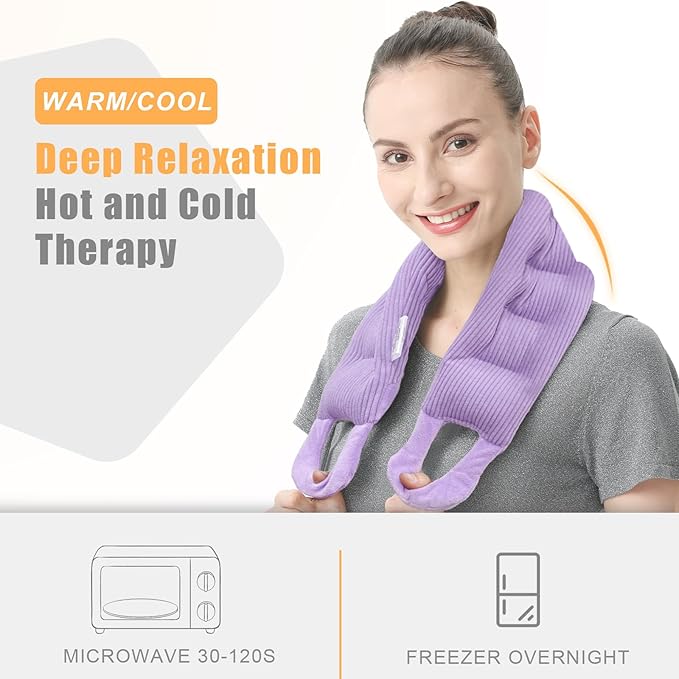 UNCN Long Heating pad for Neck and Shoulders Back 33 * 5.9" microwavable Large Moist Heat Pack Warm hot Compress Neck wrap Weighted Bag Massage Reusable Herbal Nature Calming Portable