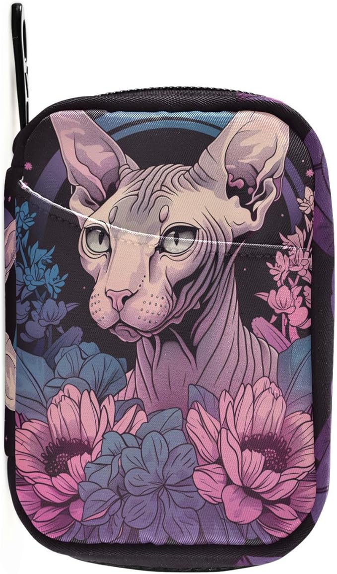 Sphynx Cat Travel Medicine Organizer Bag Compact Pill Case with Inner Compartments & Secure Zipper for Women Men Seniors