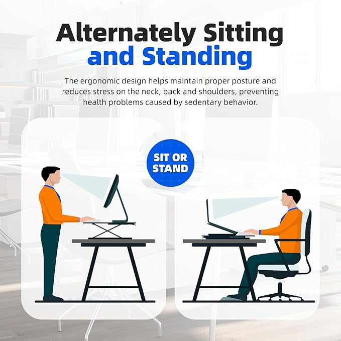 Standing Desk Converter Height Adjustable, Sit to Stand up Desk Riser Computer Workstation use in Laptop and Single Monitor Ergonomic Desktop Workstation for Home Office - White