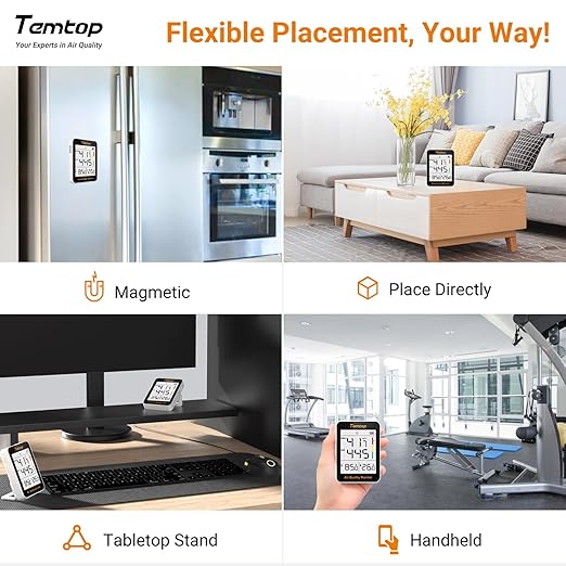 Temtop Air Quality Monitor Indoor Thermo-Hygrometer - PM2.5, AQI, Temperature, and Humidity Meter for Home, Office, or School, Air Quality Measurement, 60-Day Battery Life, S1 UP, 10-Pack