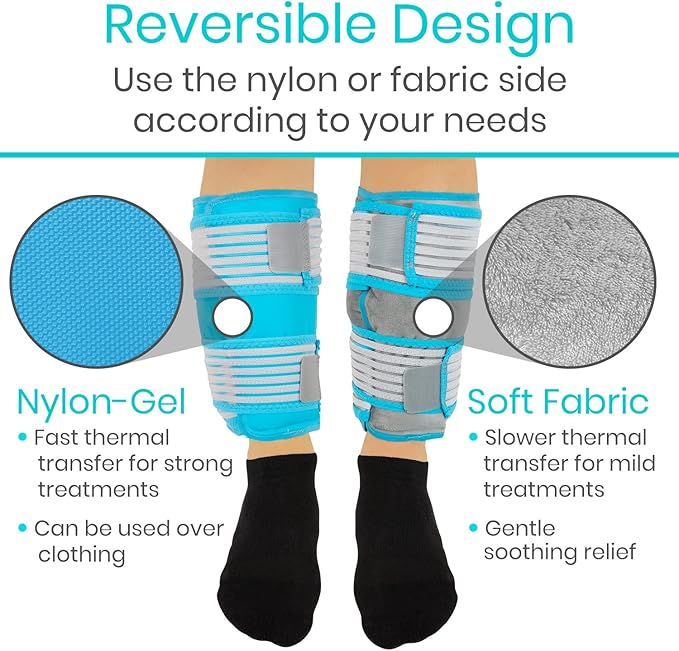 Vive Calf & Shin Ice Pack Wrap (Single) - Extra Strength Hot & Cold Therapy for Shin Splints & Leg Pain - Adjustable Compression Straps to Stay in Place - Flexible When Frozen with 30+ Minutes of Cold