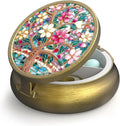 Small Pill Case Pill Box with Mirror Retro 3 Compartment Pill Holder for Purse or Pocket Bronze Portable Medicine Vitamin Container Fish Oil and Supplement Storage BPA-Free(Artistic Flowers)