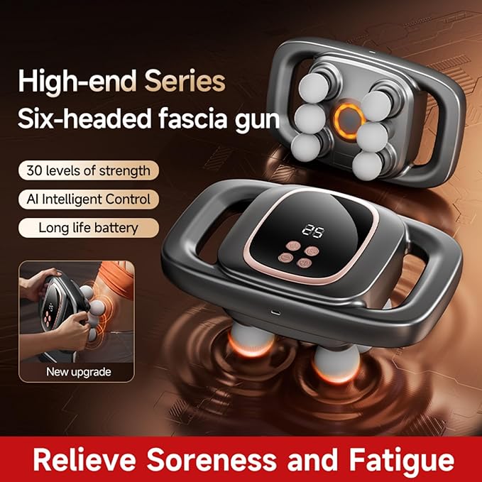 6 Head Massage Gun Deep Tissue with 30 Levels & 3 Modes, Electric Percussion Massager for Thighs, Arms, Waist, Back, Full Body Muscle Pain Relief, Ideal Gifts for Women and Men (6)