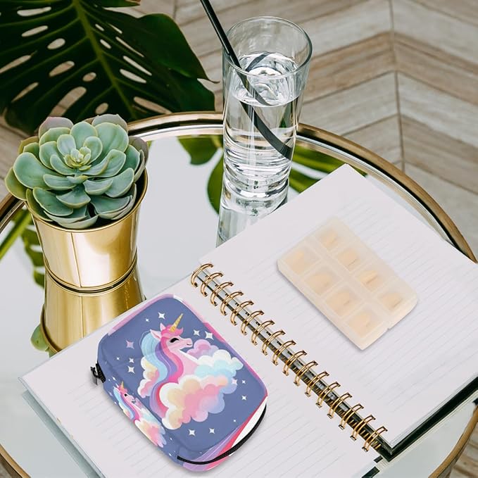 Cute Unicorn Prints Travel Pill Organizer Bag Portable Weekly Pill Box Travel Medicine Organizer 7 Day Pill Case with Zipper for Daily Travel Family Business