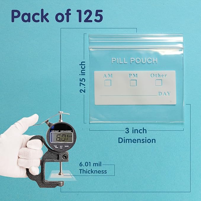 500 Packs 6 Mil Sturdy Pill Bags BPA Free Pill Pouches 3 x 2.75 Inch Portable Light Weight Handy Small Ziplock Plastic Bags for Travel Pill Organizer, Jewelry and Small Craft Pieces and Easy to Use