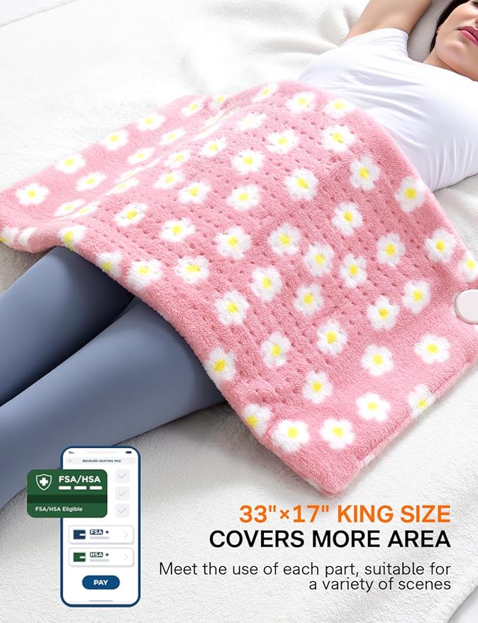 ALLJOY King Size Heating Pad for Back Pain Relief, 33”x 17” Extra Large Heating Pad for Period Cramps, FSA Eligible HSA, Portable Heat Pad for Neck and Shoulders, Birthday Gifts for Women Men Mom Dad