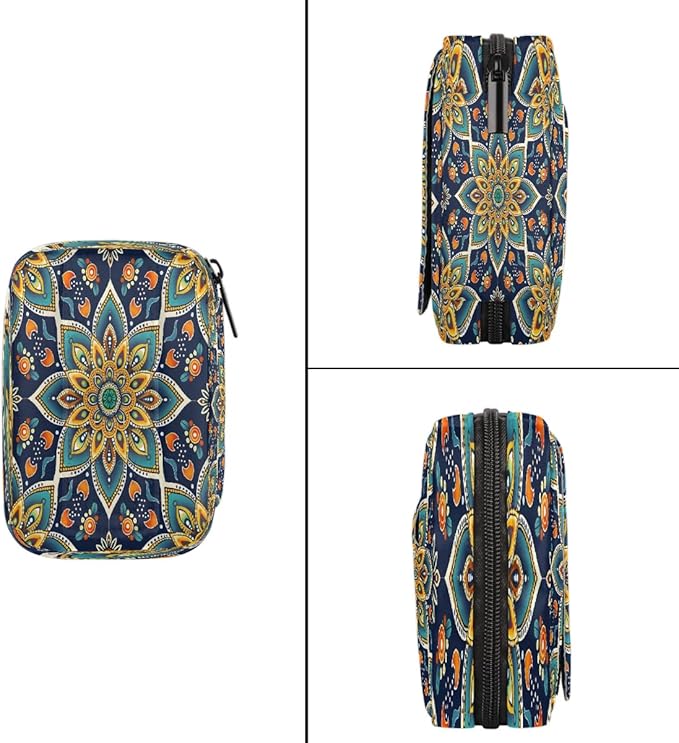 Indian Mandala Ethnic Pill Case Travel Pill Organizer Weekly 7 Day Portable with Zipper Medicine Box Pill Case for Vitamins, Birth Control,Fish Oils,Medication, Supplements