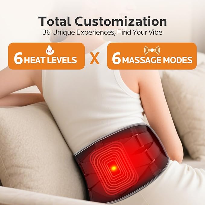 Heating Pad for Back Pain Relief: Cordless 7000mAh Heated Pad for Lower Back Pain Lumbar Massager with 6 Heat 6 Vibration - Rechargeable Portable Heating Pad for Women Men