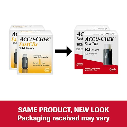 Accu-Chek FastClix Diabetes Lancets for Diabetic Blood Glucose Testing (2 Packs of 102)(Packaging May Vary)