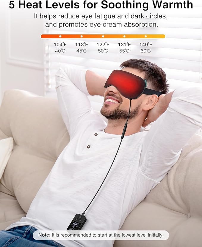 Heated Eye Mask - Rechargeable Electric Eye Mask for Dry Eyes, 2500 mAh Large Battery & Washable Cover, Eye Pad for Sleeping