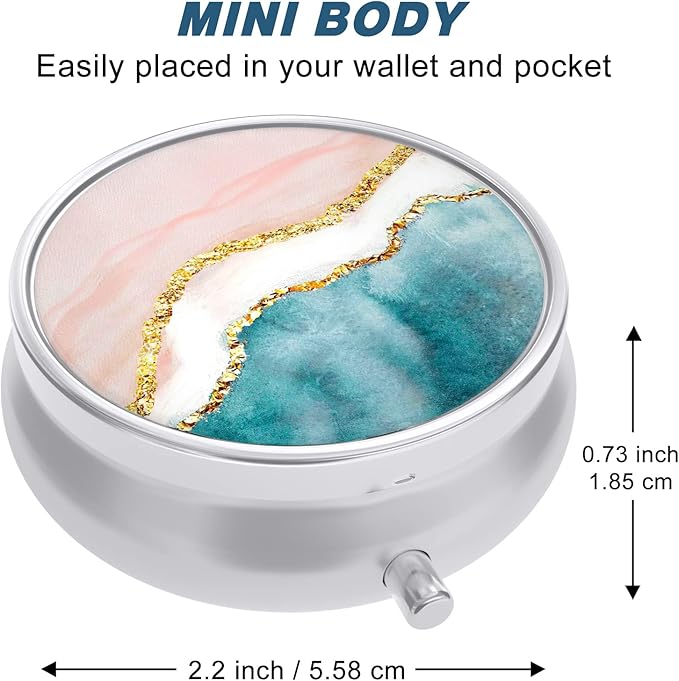 Pill Case, Cute Travel Pill Box for Purse, Moisture Proof Small Medicine Holder, Portable Pocket Medicine Organizer Dispenser to Hold Vitamins, Cod Liver Oil, Supplements, Pink Gilt