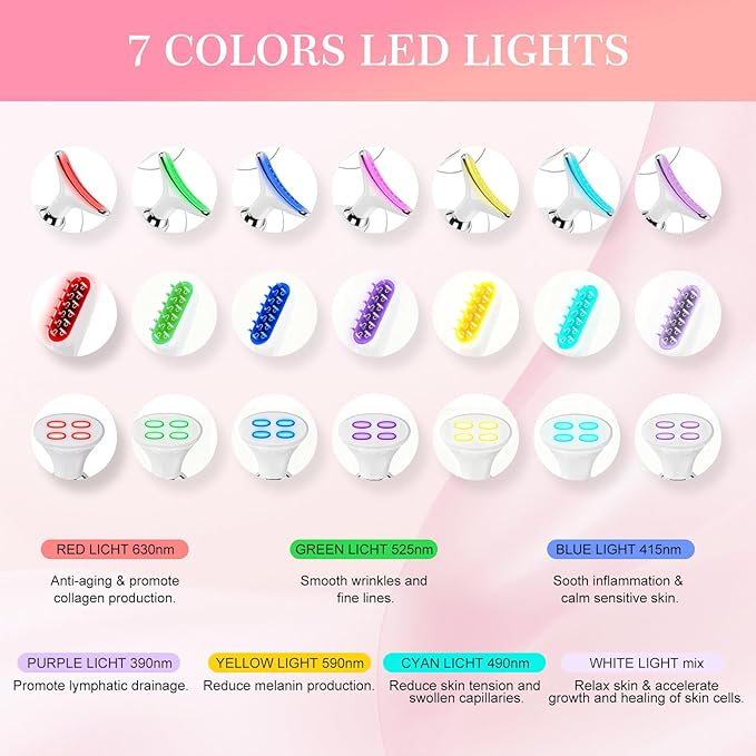 Red-Light-Therapy-for-Face and Neck-Eye-Head Massager,7 Colors Skin Rejuvenation Lifting Facial Massager for Toning,Glow Boost，Wrinkle for Birthday,Christmas,Mothers Day,Valentines Day Gifts (Pink)