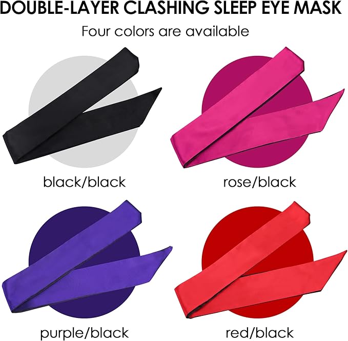 FRESHME Satin Sleeping Mask - Eye Mask for Sleeping Comfortable Adjustable Eye Blindfold Cover for Women Men Night Travel Nap Yoga Meditation Valentine's Day Gift Black and Deep Purple 160cm/63in