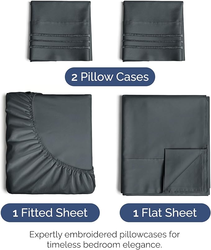 Cal King Size 4-Piece Sheet Set - Extra Soft, Breathable & Cooling - Hotel Luxury Durable Bed Sheets - Deep Pockets, Easy-Fit & Wrinkle-Free - Slate Blue Oeko-Tex