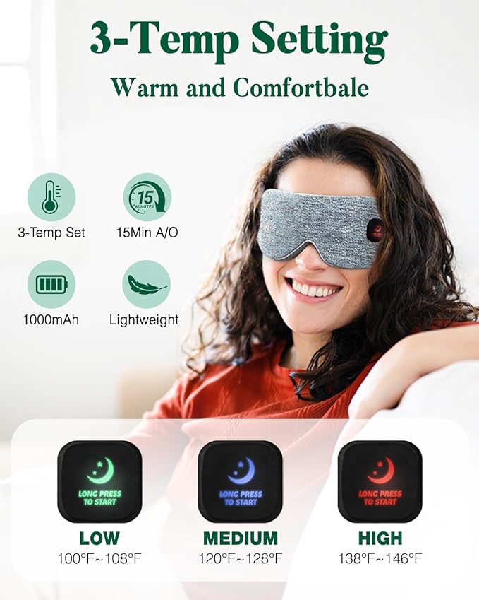 Heated Eye Mask for Dry Eyes, FSA Eligible HSA, Cordless Warm Compress for Eyes, Light Blocking Eye Heating Pad, Styes, Sleep, Cover Washable, Rechargeable, Deep Gray