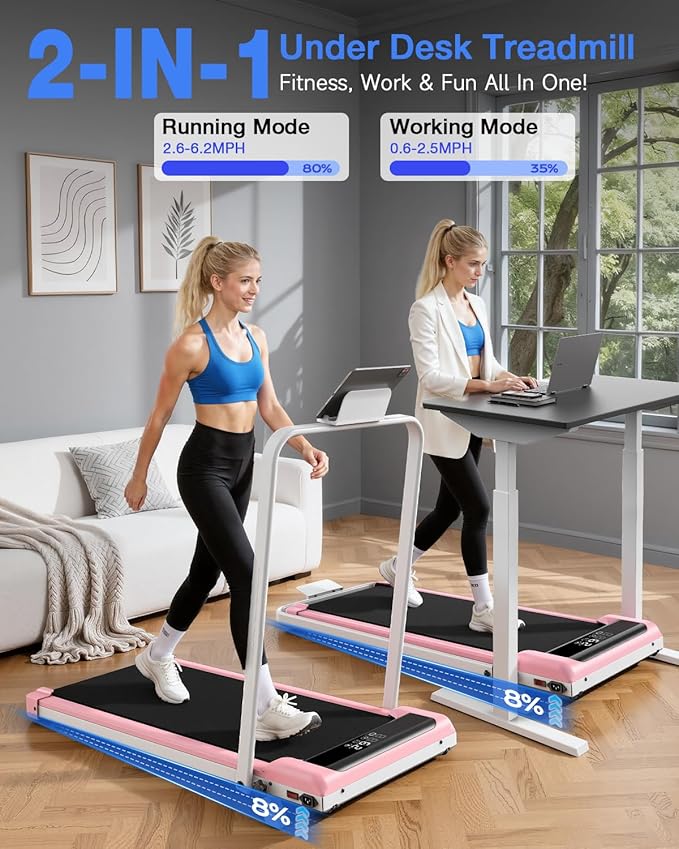 2 in 1 Walking Pad with Handle Bars, 8% Incline Foldable Treadmills for Home Office Ultra Quiet <40dB, 3.5 HP Portable Walking Jogging Running Machine with LED Display & Remote, 320+LB Capacity