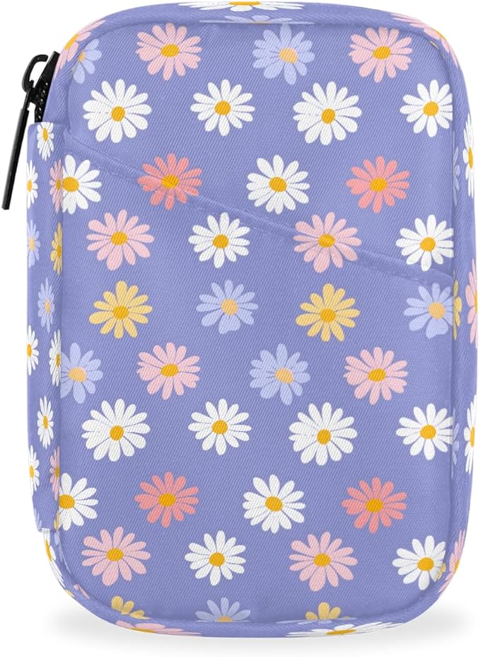 Cute Purple Daisies Pill Case Everyday Travel, 7 Day Weekly Medicine Pill Box Compact Portable Pills Bottle Organizer with Zipper for Daily Vitamin Medicine Holder Bottle Organizers Bag