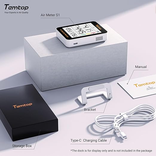 Temtop Air Quality Monitor Indoor Thermo-Hygrometer - PM2.5, AQI, Temperature, and Humidity Meter for Home, Office, or School, Air Quality Measurement, 60-Day Battery Life
