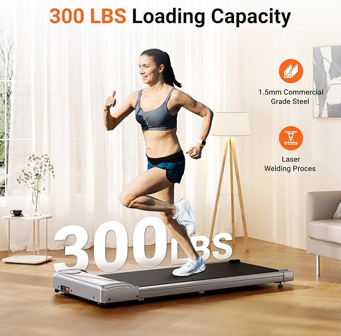 THERUN Walking Pad Under Desk, Portable Mini Treadmill for Home/Office, 2.5HP Jogging Machine with 300 lbs Weight Capacity, Remote Control, LED Display