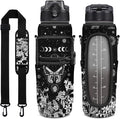 Goth Moon Half Gallon Water Bottle with Sleeve - Flip Top Bpa Free Water Bottle 32 OZ - with Time Marker Leakproof Water Jug - Motivational for Halloween Spooky Gifts for Women - Goth Christmas