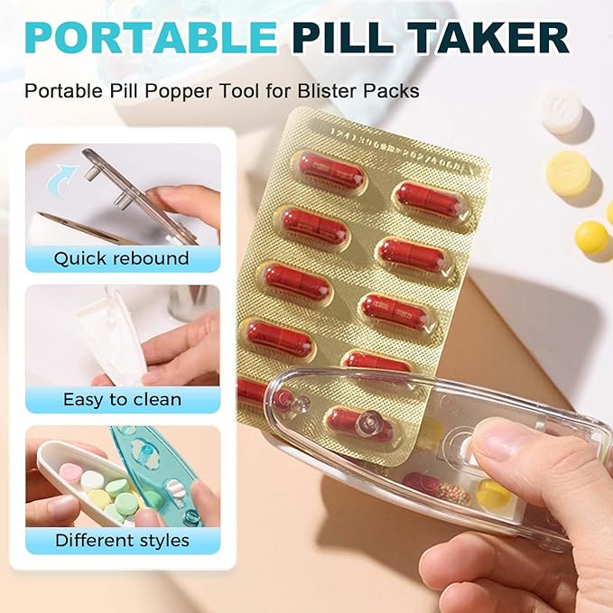 Portable Pill Taker Household Gadgets, 2025 New Travel Pill Popper for Blister Packs Opener Assistance Tool for Elderly (Blue*3)