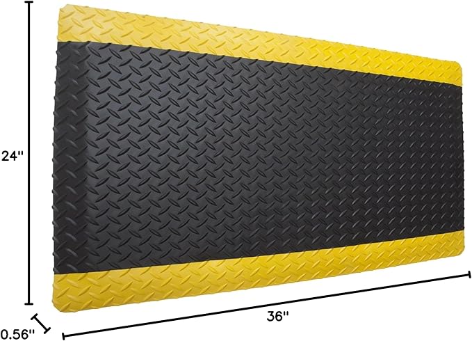 American Classic Diamond Plate Anti-Fatigue Mat – Closed-Cell Polymeric Sponge Base – Industrial Grade, Beveled Safety Edges, 9/16" or 1" Thick – Made in USA (Black/Yellow, 2'x3'x9/16)