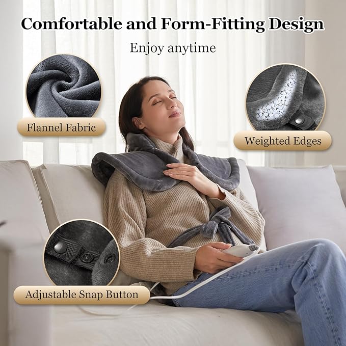 Heating Pad for Neck Shoulder and Back, Valentines Day Gifts for Her Him, Birthday Gift for Women Men Mom, Deeper Pain Relief,Large Weighted Heat Pad, ETL Certified, Gray