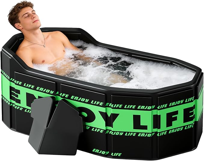 Portable Foldable Bathtub, Freestanding Bathtub No Installation, Bathroom SPA Soaking Bath Tub, Shower Stall Collapsible Hot & Ice Bath Tub (Black+Green, 47.2"L x 21.6"W x 19.6"H)