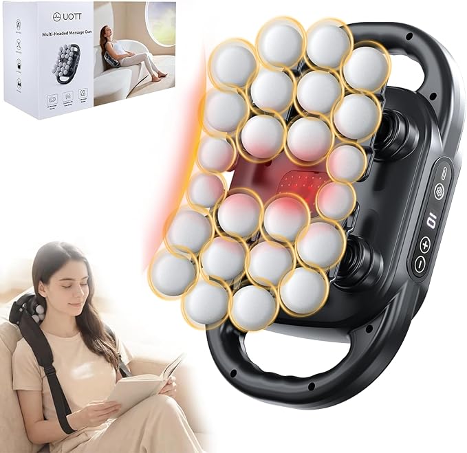 UOTT 24 Head Massage Gun Deep Tissue, Self Massager for Neck and Back with 9 Modes & 9 Levels, Quiet Handheld Multi Head Percussion Muscle Massager for Body, Shoulder, Leg & Foot Muscle Pain Relief