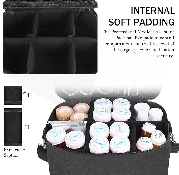 Pill Bottle Organizer Medicine Bag Medication Storage Organization Medicine Travel Carrying Case Home Health Aid Bags with Shoulder Strap （Bag Only）
