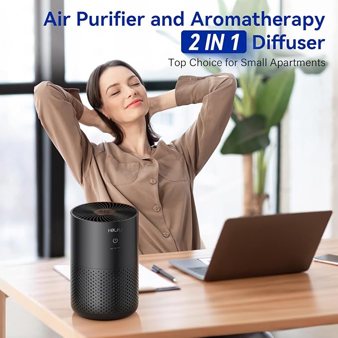 Air Purifiers for Home Bedroom,KQLKJ H13 True HEPA Air Purifier with Fragrance Sponge for Better Sleep, Pollen, Smoke, Dusts, Pets Dander, Odor, Small Air purifier for Office,Dorm Room(Black)
