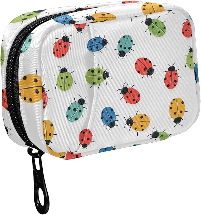 Fustylead Colorful Hand Draw Ladybugs Pill Organizer and Storage Weekly with Zipper, Removable Pill Box Portable Medicine Organizer for Vitamin Fish Oil Supplement