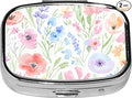 Square Pill Case Small Pill Box with Mirror Pocket 2 Compartment Vitamin Pill Medicine Case Organizer Pill Containers for Traveling Oil-Painted Wildflowers One