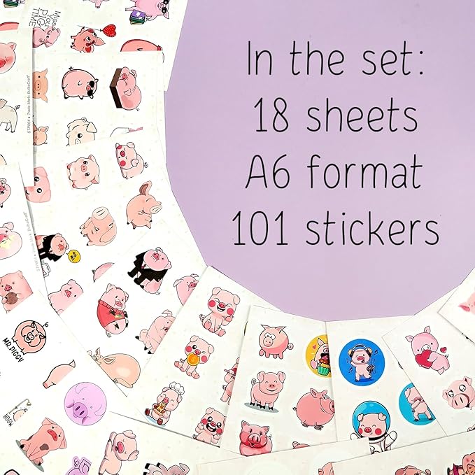 BulbaCraft 100Pcs Pig Stickers and Decals, Piggy Stickers for Water Bottle and Laptop, Gifts for Women & Men
