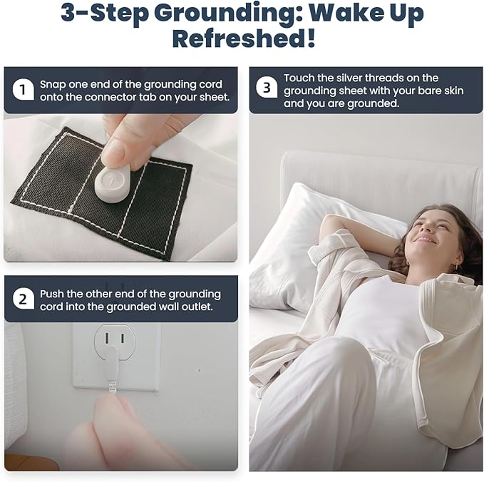 OKOHEY Grounding Fitted Sheets with 15ft Earthing Cord, Full Size, 90% Organic Cotton + 10% Silver Fiber, Soft & Breathable Grounded Sheet for Better Sleep and Enhanced Wellness, White