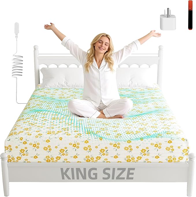 Grounding Sheets King Orange Floral - 15% Pure Silver + 85% Organic Cotton Fitted Bed Sheet for Earthing - 400 Thread Count Deep Pocket Grounded Bedsheets - Improved Sleep Down to Earth Ground Bedding