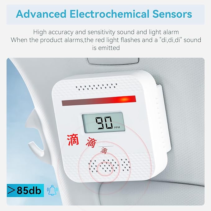 Carbon Monoxide Detector,Portable CO Alarm CO Gas Monitor Alarm with LCD Digital Display Sound Light Warning,Battery Powered High Accuracy CO Alarm Detectors for Travel Home Office Kitchen Car Hotel
