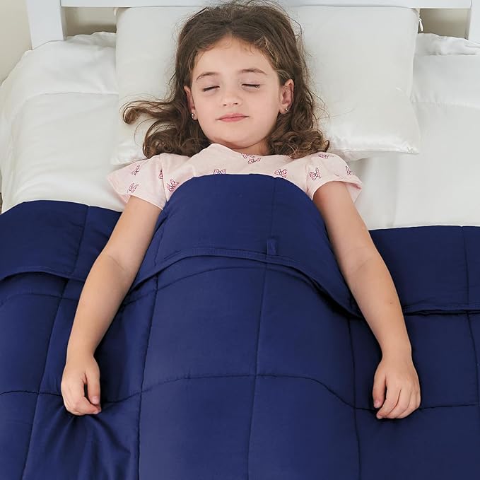 yescool Weighted Blanket (5 lbs, 36" x 48", Blue) Cooling Heavy Blanket for Sleeping Perfect for 40-60 lbs, Breathable Blanket with Premium Glass Bead, Machine Washable