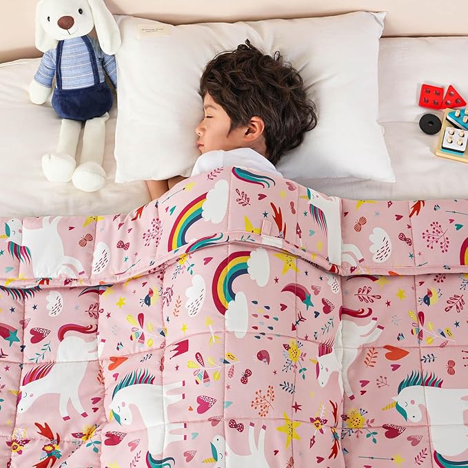 Sivio Weighted Blanket 3lbs, Unicorn Small Cooling Heavy Blankets, Washable Breathable Weighted Throw Blanket for Sleep, 36"x48"-3lb, Pink