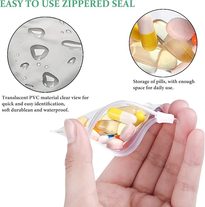 Pill Organizer,Pill Pouches Clear Plastic Pill Bags Self Sealing Travel Medicine Organizer Storage(1-Light Brown)
