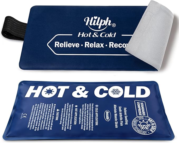 Hilph Ice Packs for Injuries Reusable (2-Piece Set), Large Gel Hot Cold Ice Packs with Strap for Back, Shoulder, Hip and Knee, Flexible Ice Wrap Cold Compress for Joints & Muscle Pain (10.8" x 5.5")