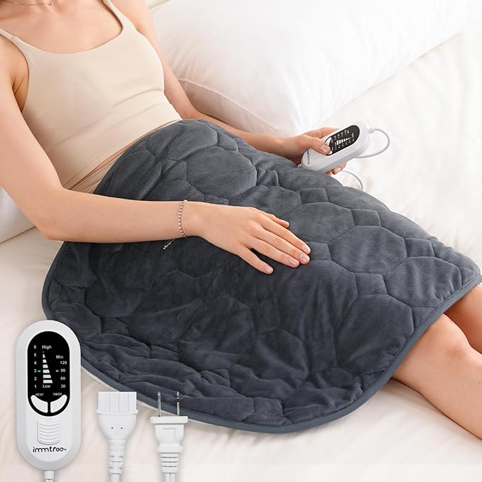 immtree Weighted Heating Pad for Period Cramps, 29" x 24" Extra Large Electric Heated Pads 7 lbs, Back Shoulder Knee Abdomen Pain Relief, Soft Warm Heavy Lap Blanket, Dark Grey