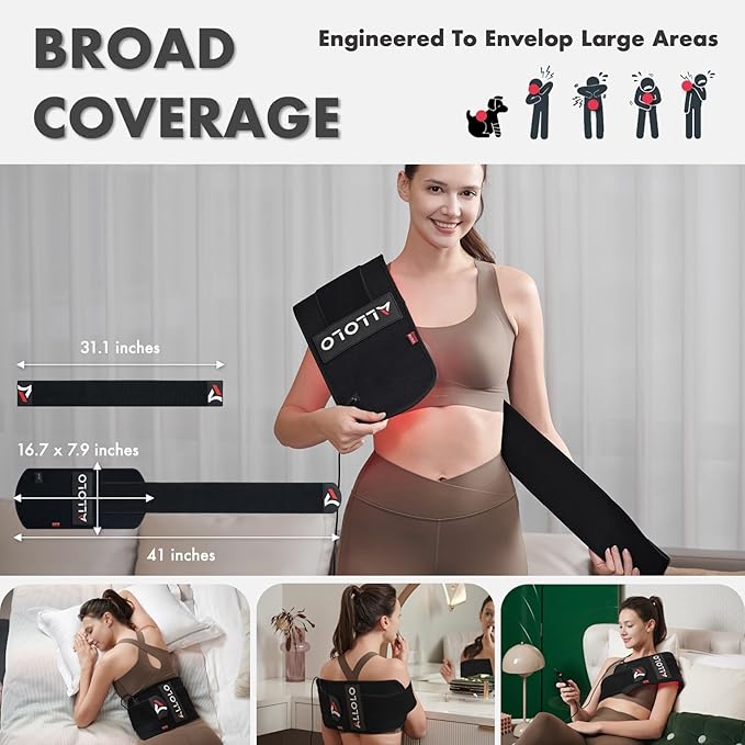 ALLOLO Red Light Therapy for Body, 16.7"*7.9" 660nm & 850nm Infrared Red Light Therapy Belt with Pulse for Back Waist, 3-in-1 LED Bead with Controller Timer, Gift for Women Men