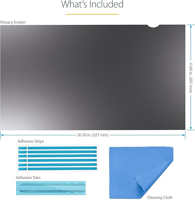 StarTech.com Monitor Privacy Screen for 23.8" Display - Computer Screen Security Filter - Blue Light Reducing Screen Protector Film - 16:9 Widescreen -Matte/Glossy - +/-30 Degree, TAA