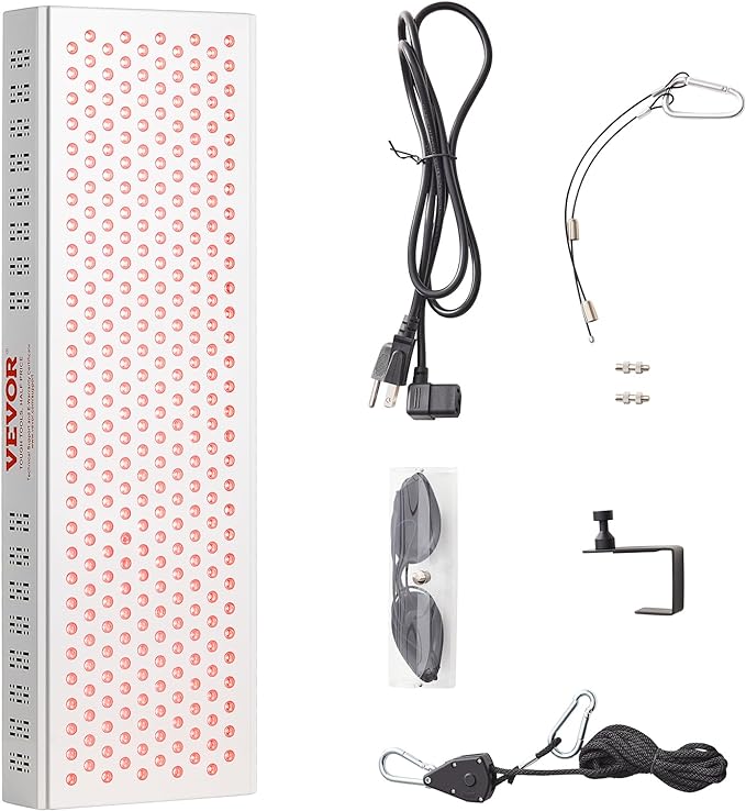 VEVOR Red Light Therapy for Whole Body, 300 Dual-Chip LEDs, 10Hz/40Hz Pulse, 3 Timing Setting, Red 660nm & Near Infrared 850nm Light Therapy Panel for Pain Relief, Wound Healing, Skin Health, 300W