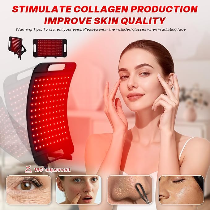 Red Light Therapy for Face and Body, 3-in-1 LED Red Infrared Light Therapy Lamp Panel 660nm / 850nm Wavelength with Adjustable Stand & Protective Goggles – Ideal Home Use Gift for Man, Women&Pet