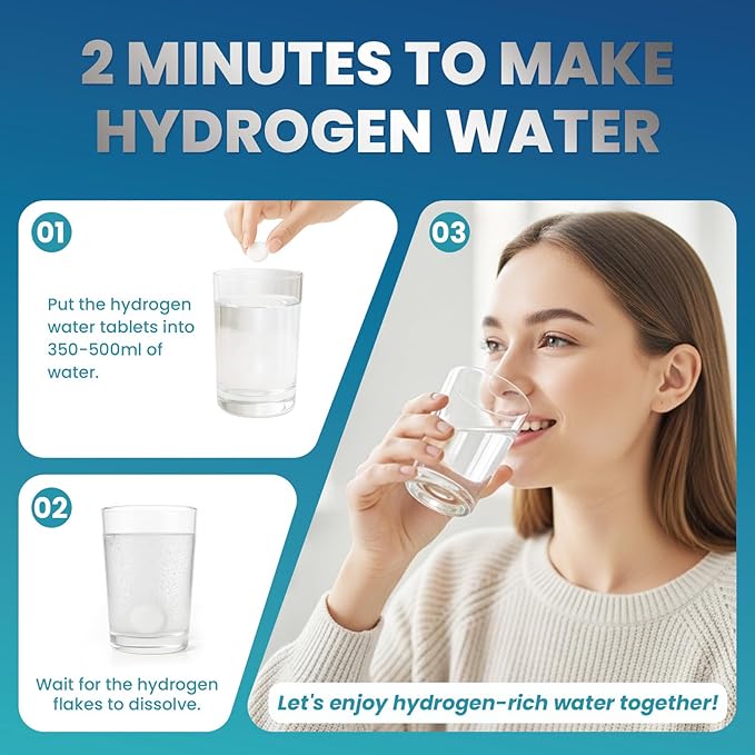 Hydrogen Water Tablets H2 Molecular 120 Tablets with Magnesium Supplement for Brain Health Cognition Function Cellular Energy Boost Antioxidant Promote Metabolism Non-GMO Gluten Free