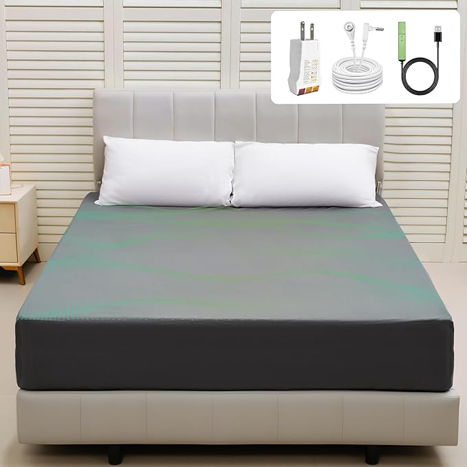 Earth Grounding Sheets Queen Deep Pocket 10% Silver Fiber+90% Organic Cotton, Fitted Earth Grounded Bed Sheets Bed Grounding Kit Fitted Grounding Sheet for Improved Sleep (Gray, Queen - 60"x80"x16")